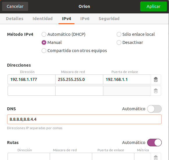 Como asignar una IP estática en Ubuntu