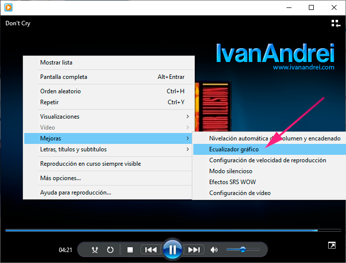 Mostrar ecualizador de Windows Media Player