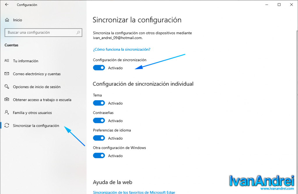 Windows 10 - Sincronizar la configuración