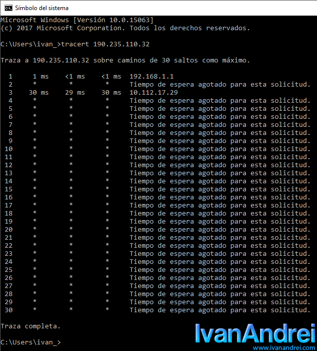 Comando Tracert para saber si estoy en NAT3