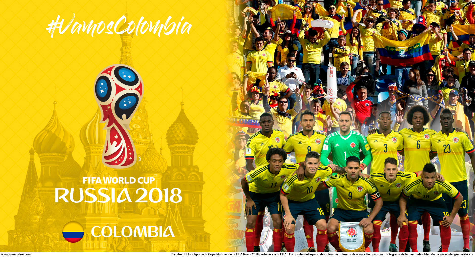 Wallpaper de la selección colombiana de fútbol para la Copa Mundial de la FIFA - Rusia 2018 - Edición para PC (1920x1080)