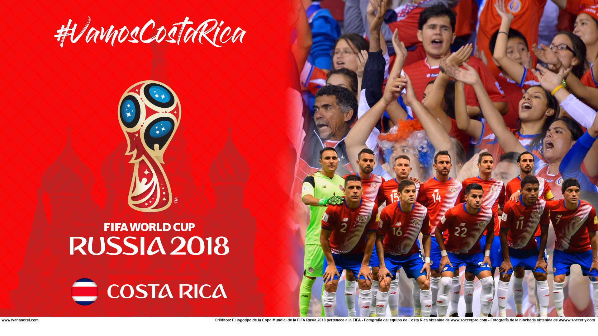 Wallpaper de la selección costarricence de fútbol para la Copa Mundial de la FIFA - Rusia 2018 - Edición para PC (1920x1080)