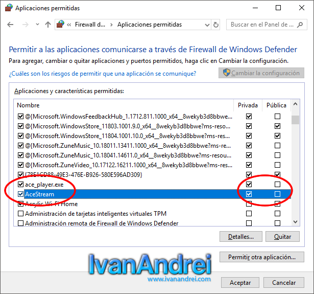 Firewall de Windows - Permitir aplicación AceStream