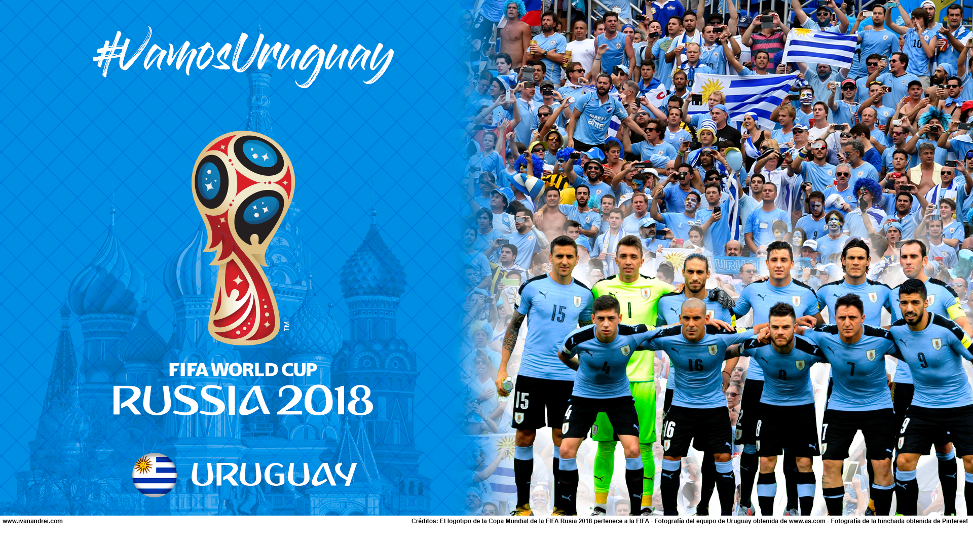 Wallpaper de la selección uruguaya de fútbol para la Copa Mundial de la FIFA - Rusia 2018 - Edición para PC (1920x1080)