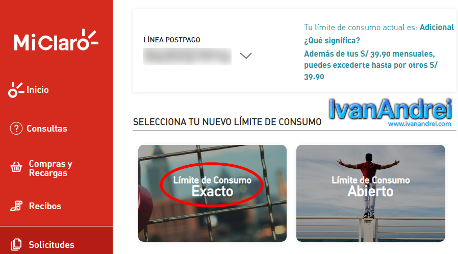 Cambiar a Claro Postpago Control (Perú) - Seleccionar límite de consumo