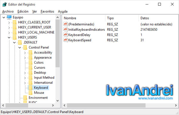 Initialkeyboardindicators 2 Activar teclado numérico por defecto al cargar Windows 10 - Iván Andréi