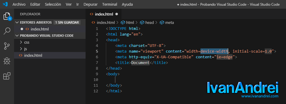 Visual Studio Code editor de código para desarrollo web con emmet