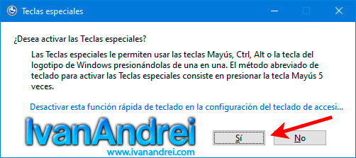 Activar o desactivar las teclas especiales o sticky keys en Windows 10
