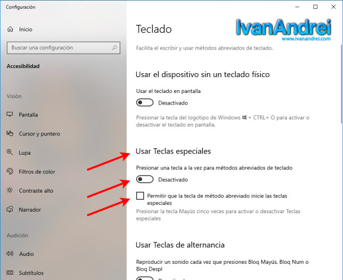 Activar o desactivar las teclas especiales en Windows 10 Iván Andréi Activar o desactivar las teclas especiales en Windows 10 Iván Andréi