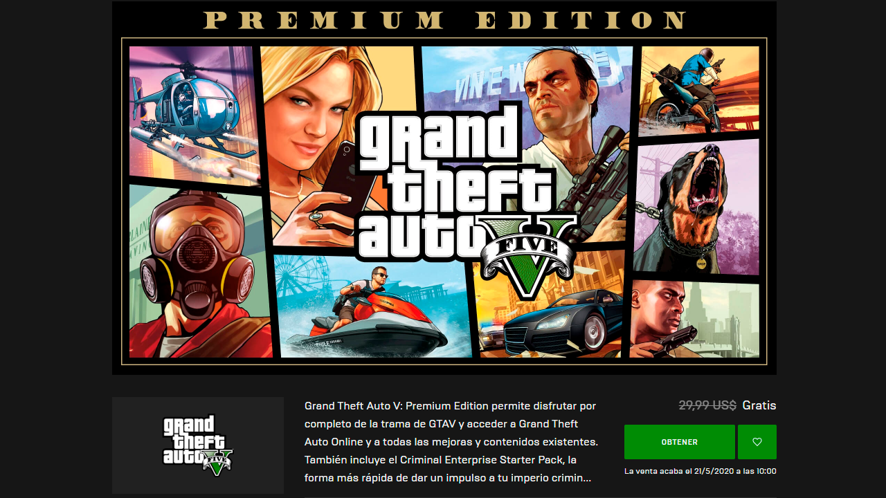 GTA V para PC gratis en Epic Games