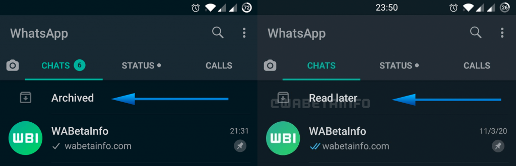 "Chat archivados" será próximamente "Leer más tarde" en WhatsApp