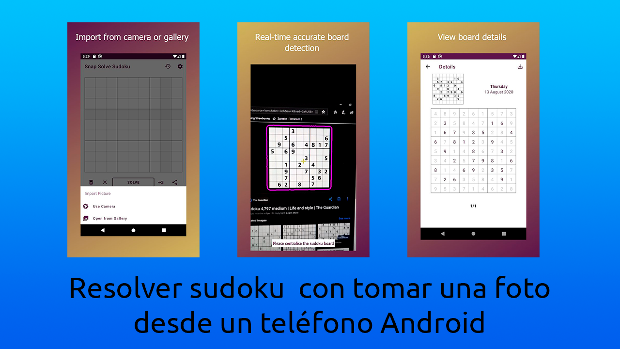 Resolver sudoku con tomar una foto desde un teléfono Android