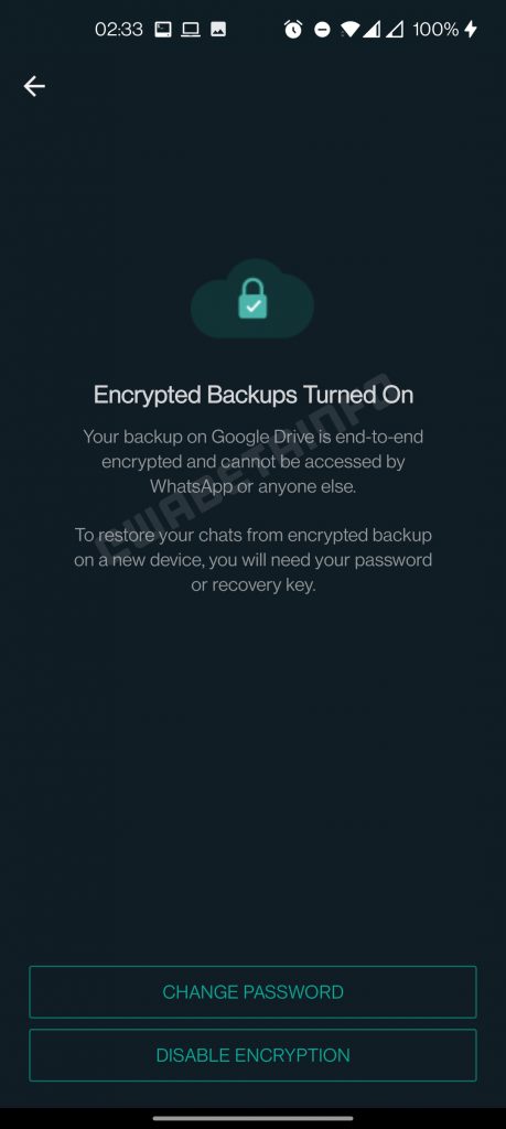 Cifrado de extremo a extremo en la copia de seguridad de WhatsApp activado