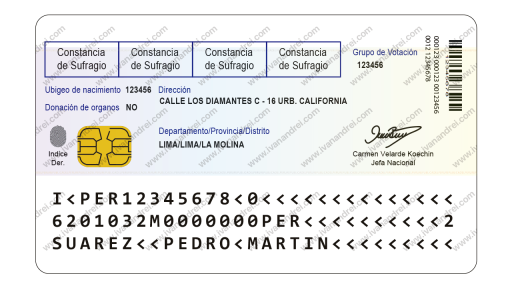 Parte posterior del DNI electrónico de Perú