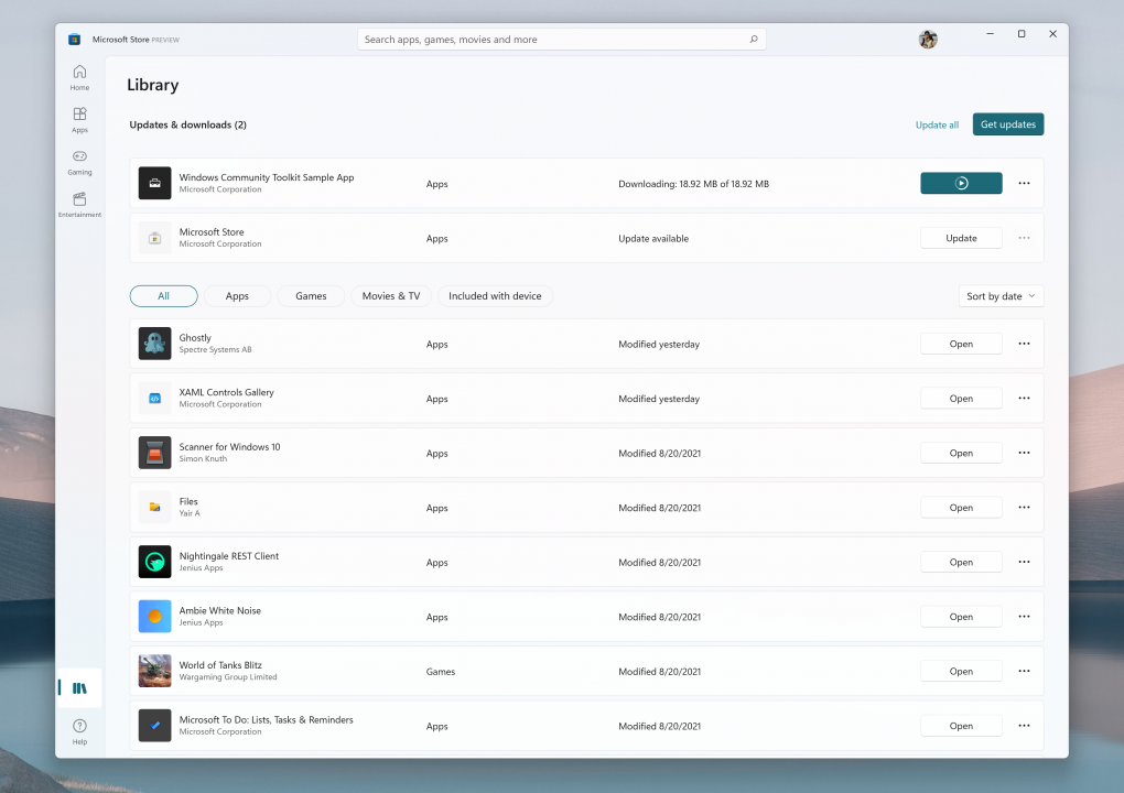 Windows 11 - Biblioteca de Microsoft Store