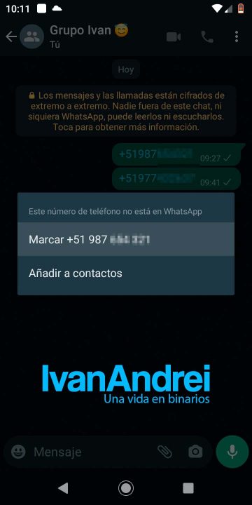 Número telefónico en una conversación de WhatsApp para solamente llamar