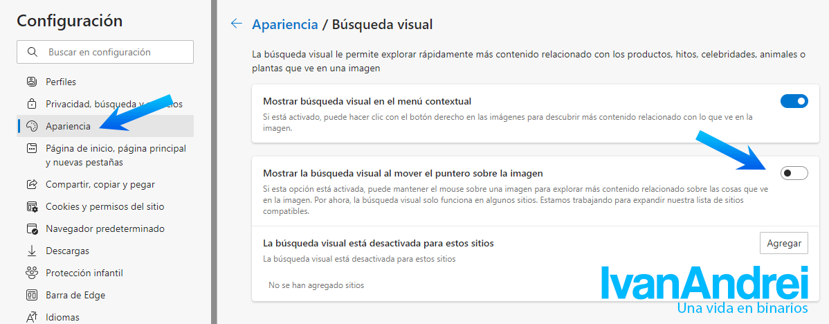 Activar y desactivar la búsqueda visual en Microsoft Edge