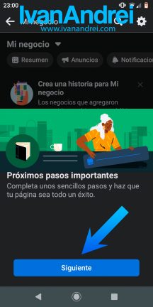 Asistente para configurar página de Facebook en Android
