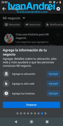 Agregar información del negocio en págin de Facebook