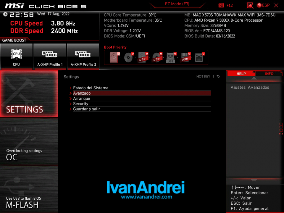 MSI - Settings - avanzado
